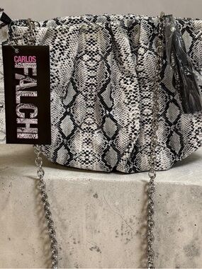 Carlos by Carlos Falchi Snake Print Chain Strap Shoulder Bag Pink Lining NWT